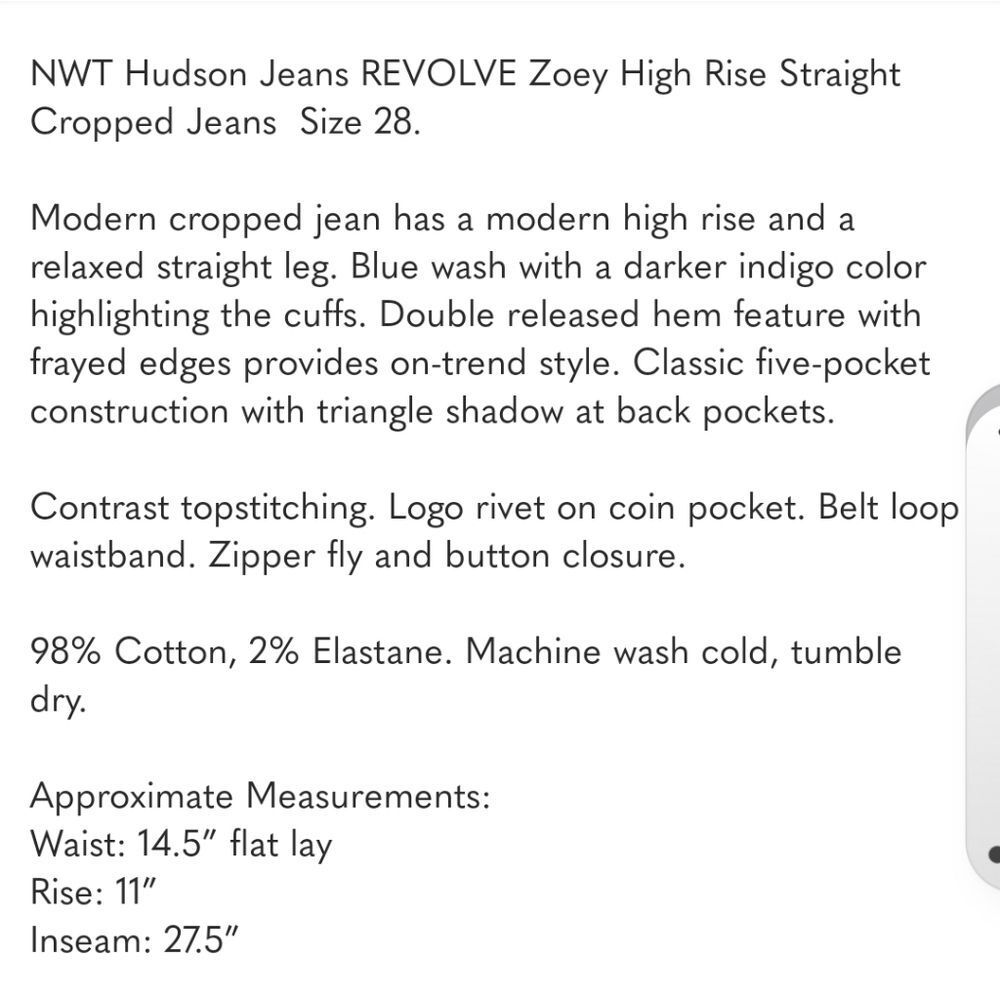 Hudson Jeans | Zoey High Rise Straight Cropped Jeans | 28 - Picture 16 of 16